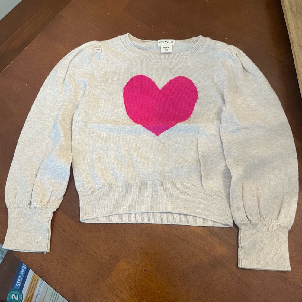 Crewcuts Light Gray Sweater with Bold Pink Heart